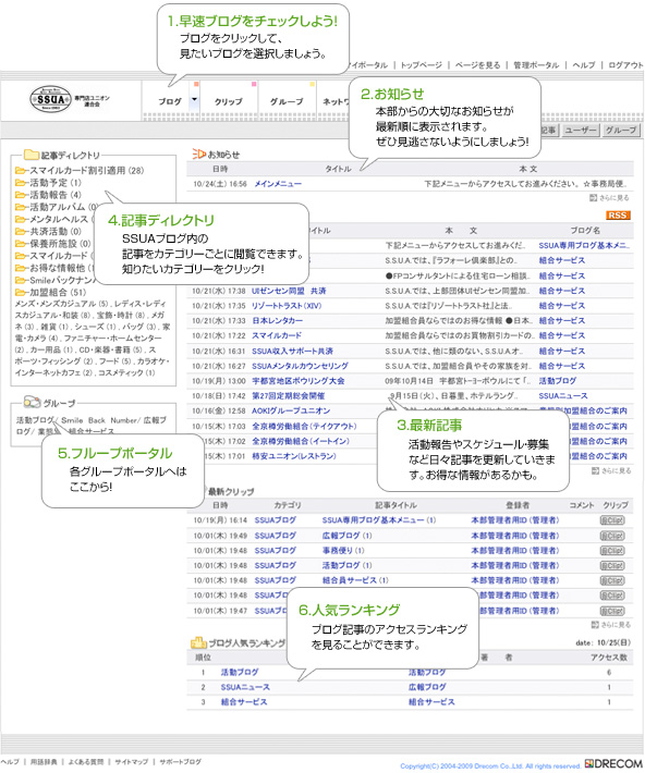 ブログポータル画面